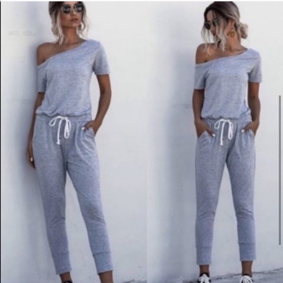 Off Shoulder Gray Jumpsuit - Picture 3 of 3